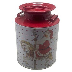 Giordno 1991 Christmas Santa cookie tin decor carousal horse heart red 5.5" READ